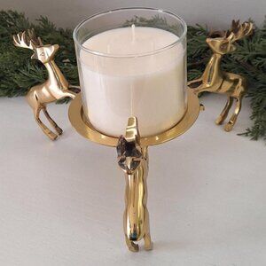 Vintage Brass Deer Reindeer Candle Holder 3 wick , pillar or tealight Christmas